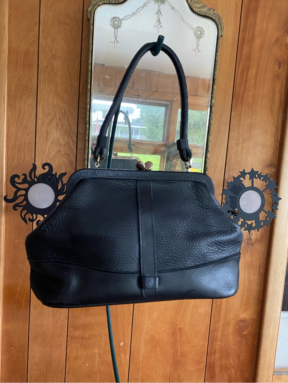 Vintage Letisse Black Pebble Cowhide Leather Kiss-lock Clutch Handbag